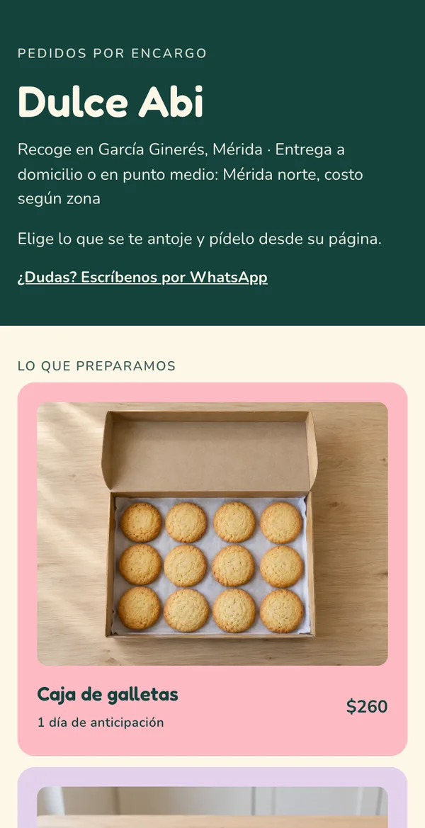 Página de un negocio con el estilo Confitería