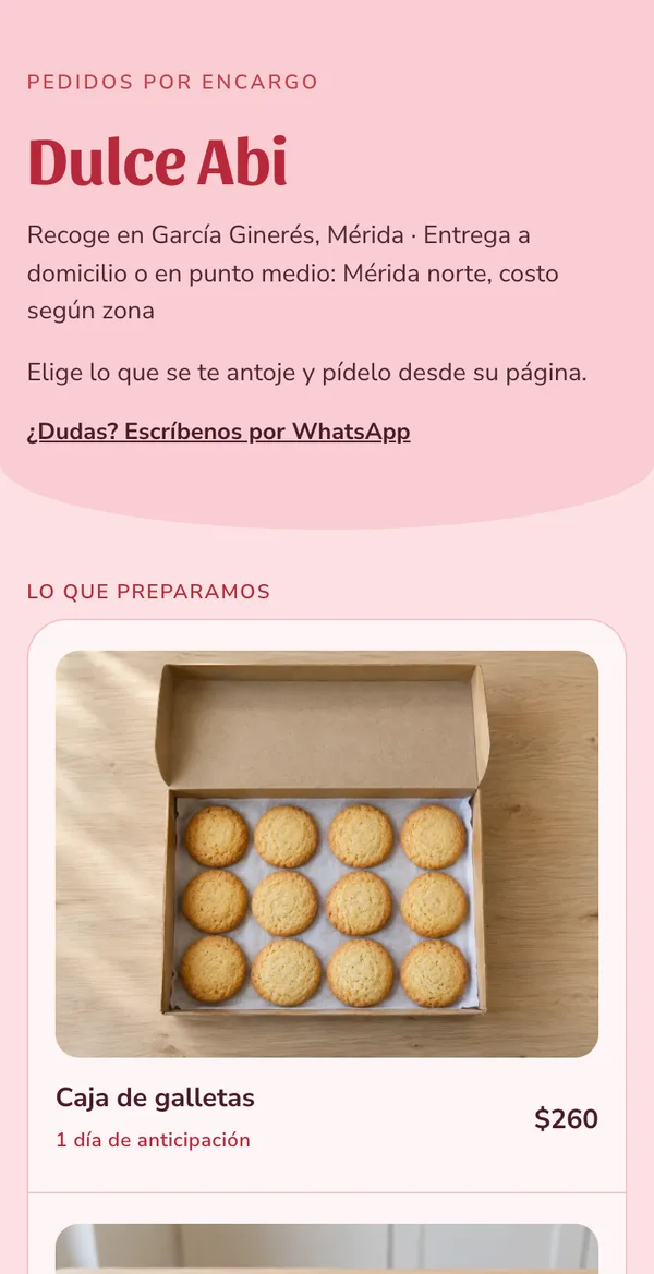 Página de un negocio con el estilo Rosa pastel
